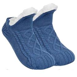 Chaussettes thermiques épaisses unisexes - Pantoufles chaudes antidérapantes Bleu Clair 43-45 (28cm)