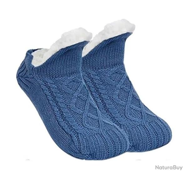 Chaussettes thermiques paisses unisexes - Pantoufles chaudes antidrapantes Bleu Clair 43-45 (28cm)