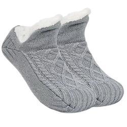 Chaussettes thermiques épaisses unisexes - Pantoufles chaudes et antidérapantes Gris 43-45 (28cm)
