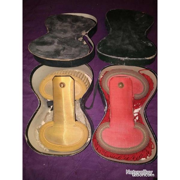 2 paires d'paulettes anciennes XIXe avec boites