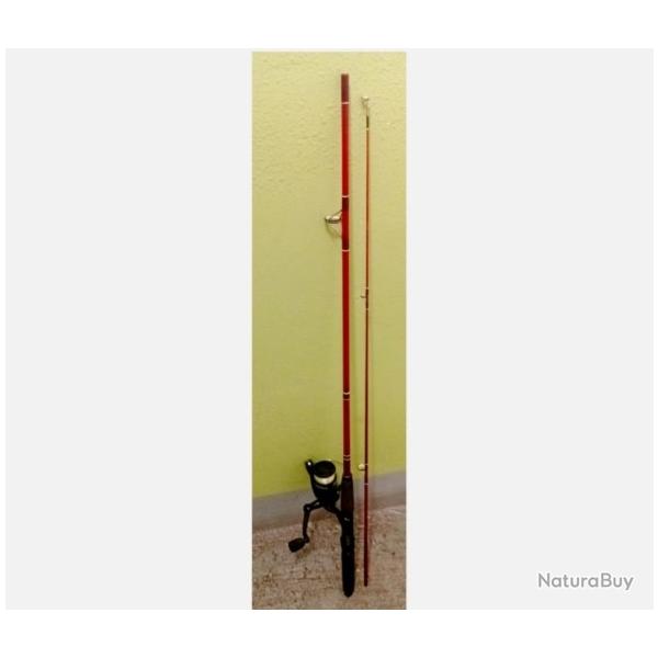 Canne 100% Daiwa (grande marque) 200 Sries 211CG. Rouge et noire. Moulinet neuf assorti + fil