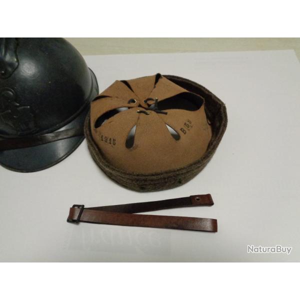 Coiffe + jugulaire cuir pour casque Adrian Mle. 1915 WW1
