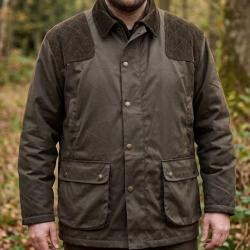 LEDERTYS CLASSIC Veste de chasse vert tissu d&eacute;perlant et carnier PVC