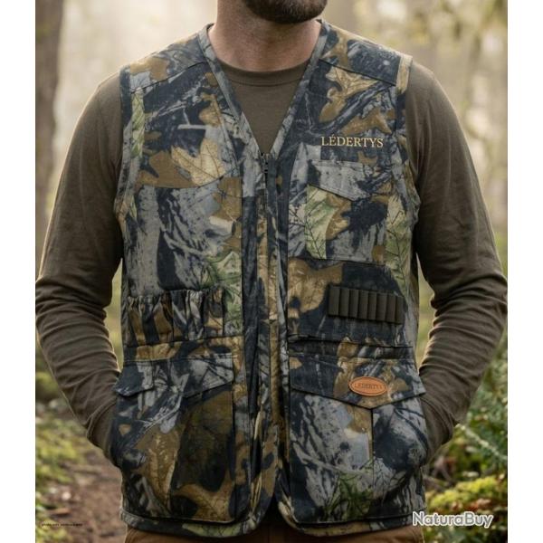 Gilet de Chasse LEDERTYS Forestwood LY0205 - Camouflage, Robustesse et Organisation Maximale 3XL