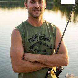 Tee shirt Sans Manches Ledertys LY0598K Kaki avec Motif Black bass