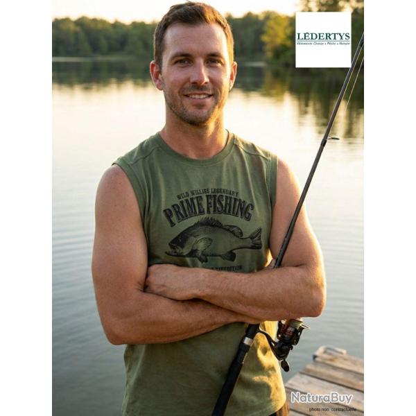 Tee-shirt Sans Manches Ledertys LY0598K Kaki avec Motif Black-bass XL