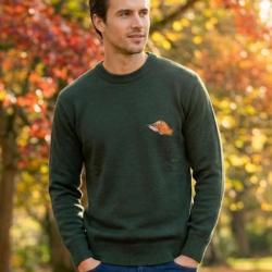 Pull Ras du Cou Homme Ledertys Kaki avec Broderie B&eacute;casse