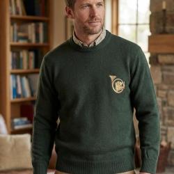 Pull Ras du Cou Homme Ledertys Kaki avec Broderie Sanglier XL