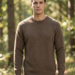 Pull Ras du Cou Homme Ledertys Marron en Maille Perl&eacute;e XL