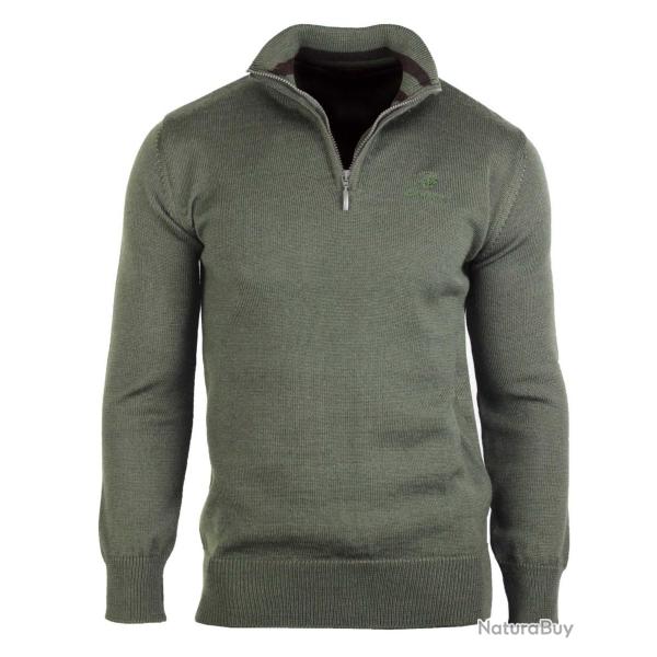 Pull Camionneur Homme Coton Zipp� Olive Choco