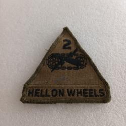 Patch arm&eacute;e us 2nd ARMORED DIVISION tab HELL ON WHEELS kaki ORIGINAL 2