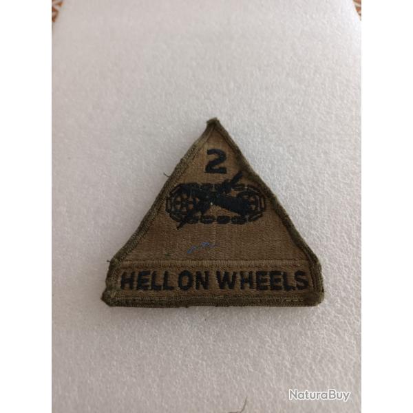 Patch arm�e us 2nd ARMORED DIVISION tab HELL ON WHEELS kaki ORIGINAL 2