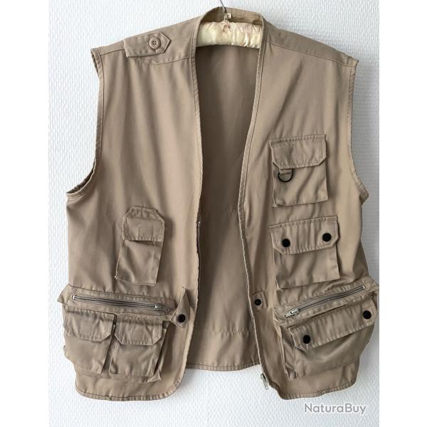 Veste sans manche de chasse ou pche coton beige T M