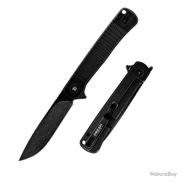 Couteau Dreamtech LAME Drop Point Acier D2 MANCHE Titane Noir Framelock DTK4369B0