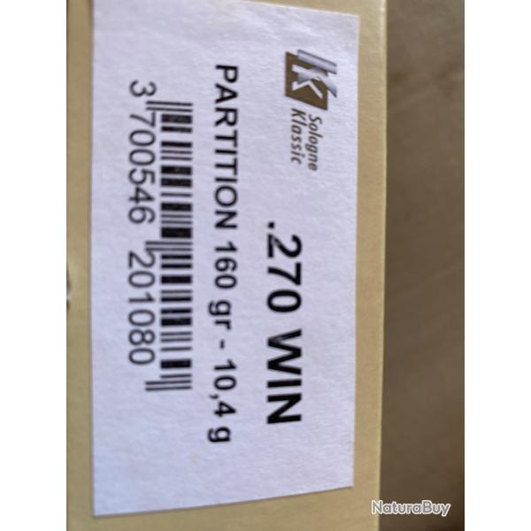 Munitions Nosler Partition 270 win Sologne Klassic