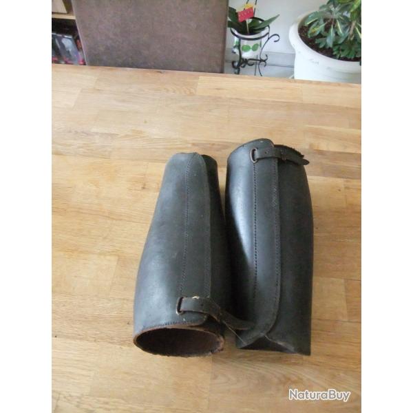 Ancienne paire de guetres officer en cuir noir 1914