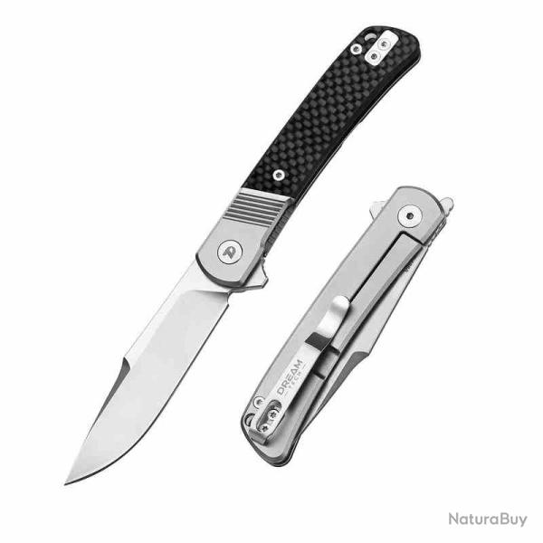 Couteau Dreamtech LAME Acier D2 MANCHE Titane et Fibre de Carbone Framelock DTK4368C