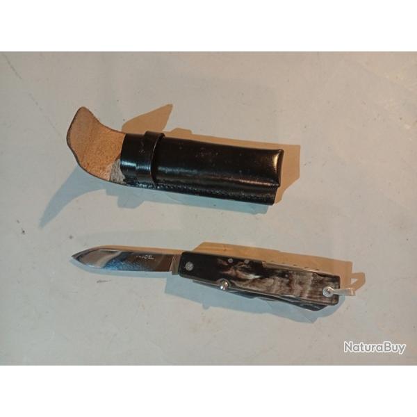 couteau multifonction pradel ancien comme neuf avec pochette en cuir