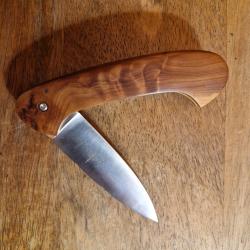 Beau petit couteau pliant à cran forcé en acier inox poli avec manche bois