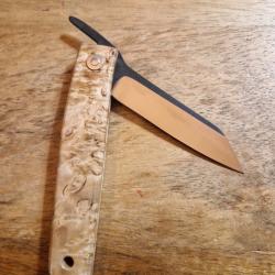 Petit couteau pliant de type Higonokami japonais, manche bois clair