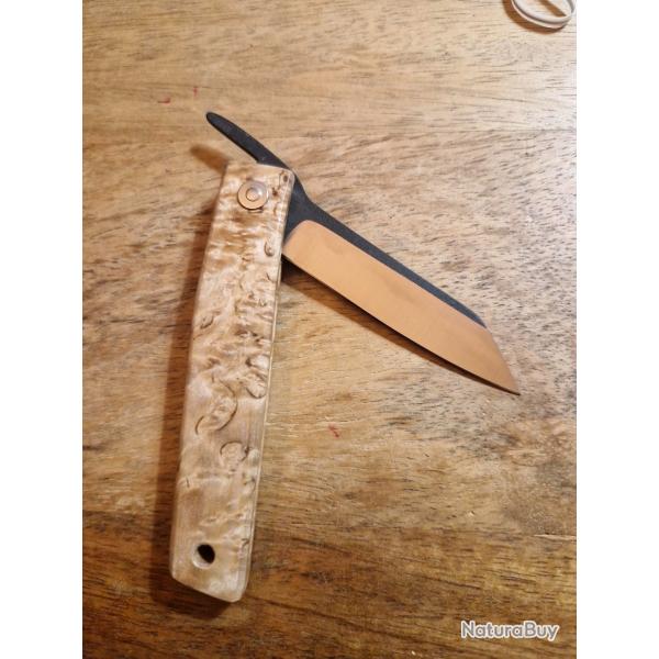 Petit couteau pliant de type Higonokami japonais, manche bois clair