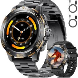 Montre Connectée Homme avec 800 mAh/Torche LED pour Android iOS, Écran 1,43'' AMOLED HD Smartwatch a