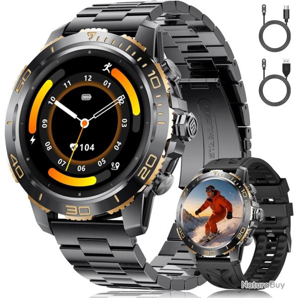 Montre Connecte Homme avec 800 mAh/Torche LED pour Android iOS, cran 1,43'' AMOLED HD Smartwatch a
