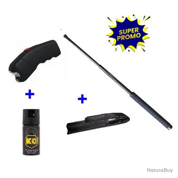 SHOCKER ELECTRIQUE MOD 309 + MATRAQUE TELESCOPIQUE  + ETUI MATRAQUE + BOMBE LACRYMOGENE CS GAZ 40