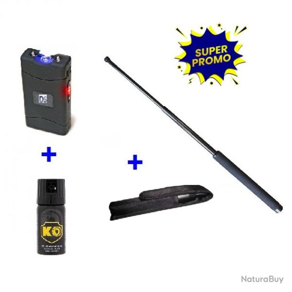 SHOCKER ELECTRIQUE MODLE 800 + MATRAQUE TELESCOPIQUE + ETUI MATRAQUE + BOMBE LACRYMOGENE CS GAZ 40