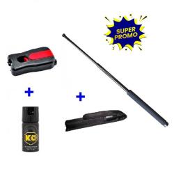SHOCKER ÉLECTRIQUE 802 + MATRAQUE TELESCOPIQUE 53 CM + SPRAY DE DÉFENSE ANTI AGRESSION KO 40 ML