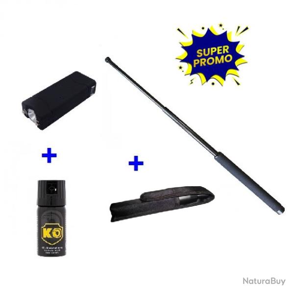 DEFENSE LECTRIQUE MOD. 801 + MATRAQUE TELESCOPIQUE 53 CM + SPRAY DE DFENSE PERSONNELLE KO 40 ML