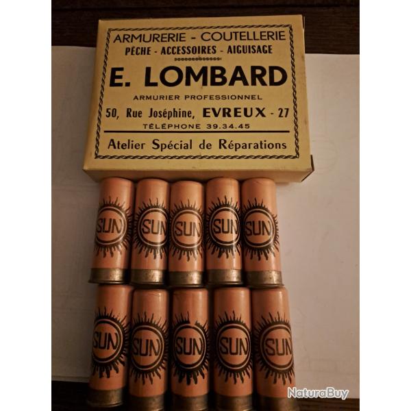 Bote de 10 belles cartouches anciennes cal 12 douilles cartons  SUN