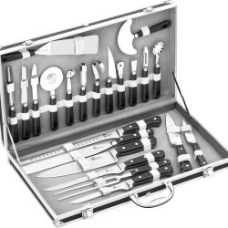 Mallette Couteaux de Cuisinier 23 Pièces Lames Inox Manches ABS & Polypropylène Mallette 50 × 28 cm