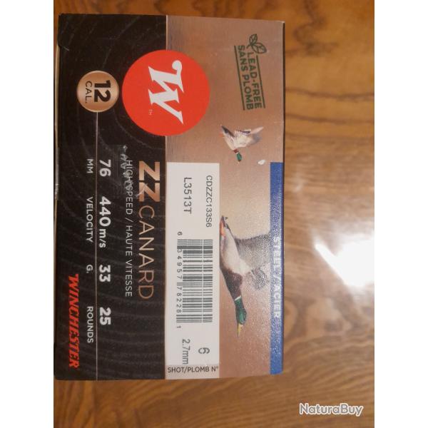 boite neuve de 25 munitions calibre 12/76 winchester ZZ canard steel/acier plombs n6