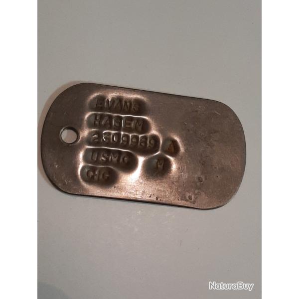 Plaque identit� US Vietnam USMC Marine Corps authentique et en tr�s bon �tat.