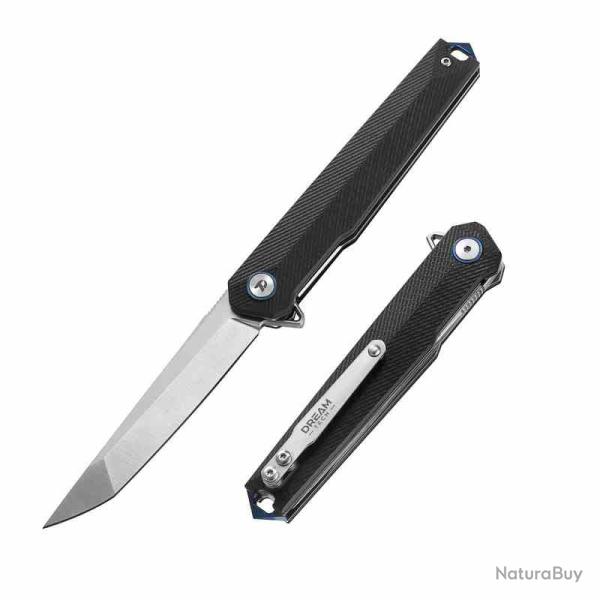 Couteau Pliant Dreamtech Tanto Noir Lame Acier D2 Manche Plaquettes G-10 Linerlock DTK3395GB