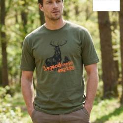 Tee shirt Chasse Homme Ledertys LY0599K Kaki avec Motif Cerf