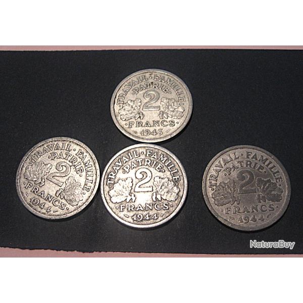 S�rie de 4 pieces de 2 francs (travail-famille patrie) 1943-1944-44B-44C