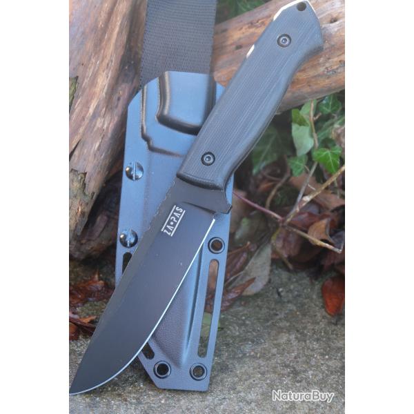 Couteau ZA-PAS Ultra Outdoor Black Manche G10 Lame Acier NMV O2 Carbone Etui Kydex Poland S0030