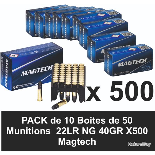 Lot de 500 Balles10 Boites de 50 cartouches 22 Lr NG 40 grains MAGTECH