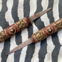 ANCIEN COUTEAU DAGUE DOUBLE STICK DE DEFENSE ETHNIQUE INDE? ASIE?