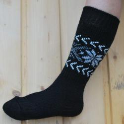 Chaussettes &eacute;paisses 80% laine m&eacute;rinos hautes motif jacquard nordique noir 46-48