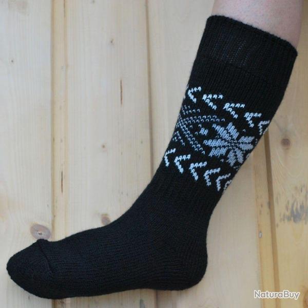 Chaussettes �paisses 80% laine m�rinos hautes motif jacquard nordique noir  46-48
