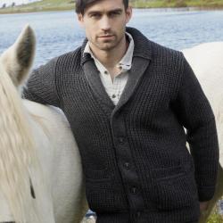 Gilet homme col ch&acirc;le c&ocirc;tel&eacute; avec poches en pure laine m&eacute;rinos L (large) gris anthracite