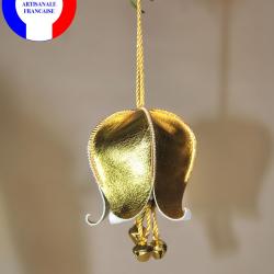 Clochettes musicales de No&euml;l en cuir et ses jingle bells pour le sapin or
