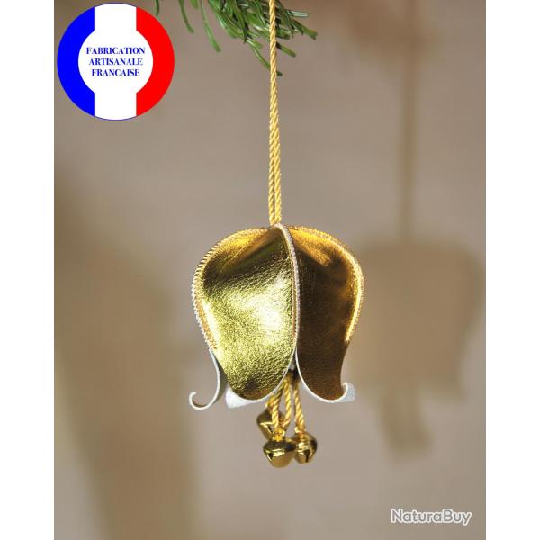Clochettes musicales de Nol en cuir et ses jingle bells pour le sapin or
