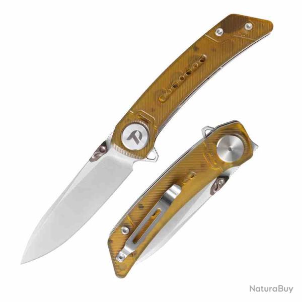 Couteau Pliant Dreamtech Drop-Point Lame Acier 14C28N Manche Plaquettes PEI Jaune Linerlock DTK3610P