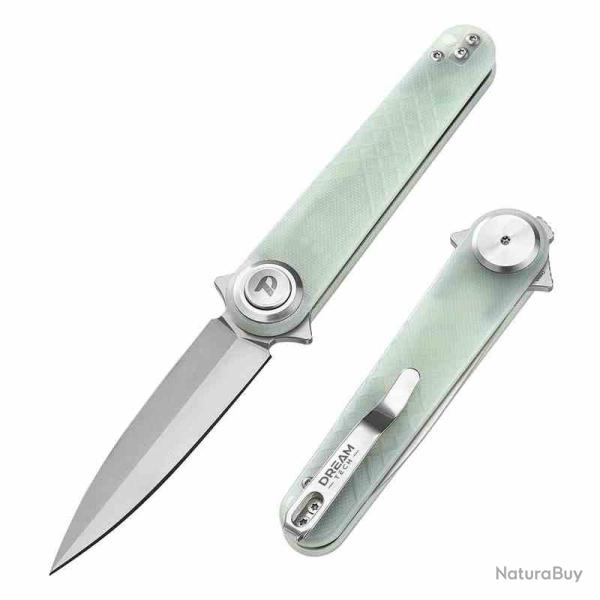 Couteau Pliant Dreamtech Spear-Point Lame Acier 14C28N Manche G-10 Jade Buttonlock DTK4052GJ