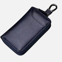 Étui Porte-Clés Cuir véritable Pochette Multifonction Carte clés Monnaie Bleu