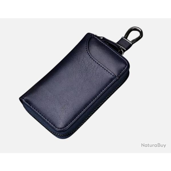 �tui Porte-Cl�s Cuir v�ritable Pochette Multifonction Carte cl�s Monnaie Bleu